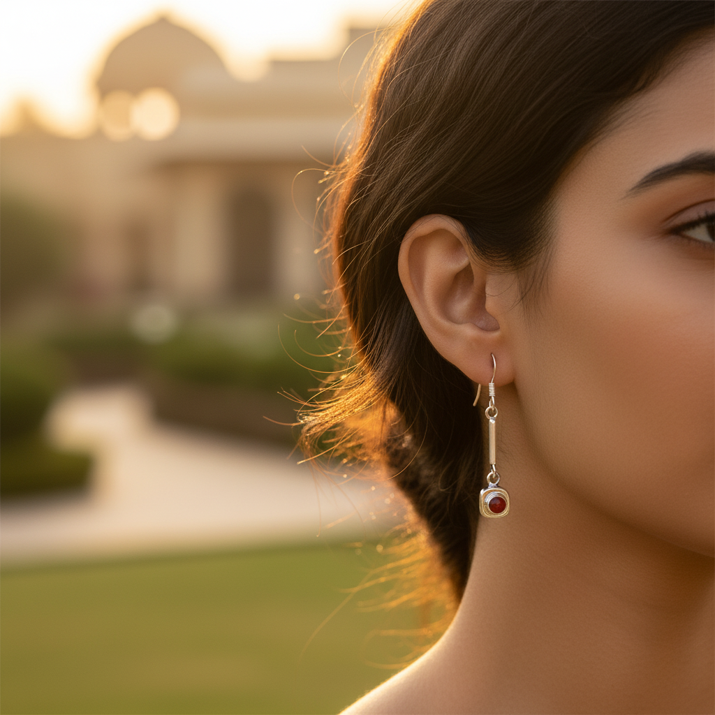 925 Silver Red Gemstone Drop Earrings for Women | Gift