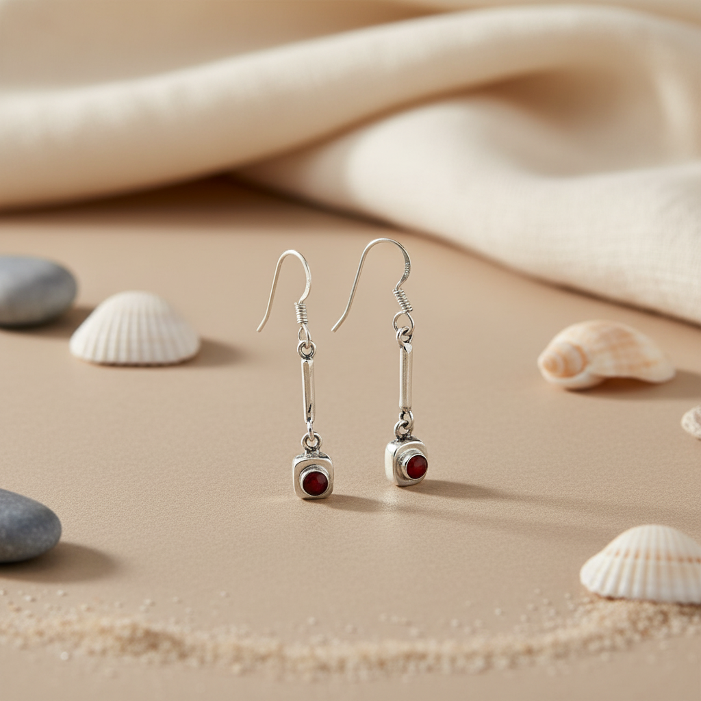 925 Silver Red Gemstone Drop Earrings for Women | Gift