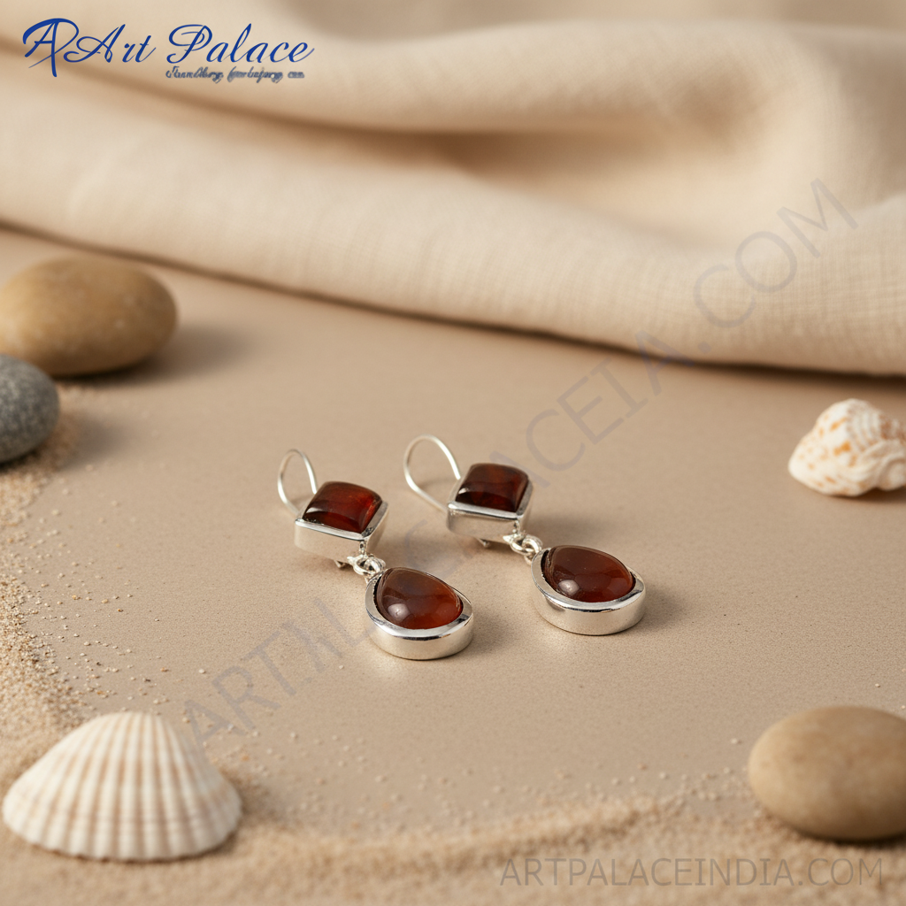 925纯银红玉髓水滴耳环（女士款）| 宝石首饰