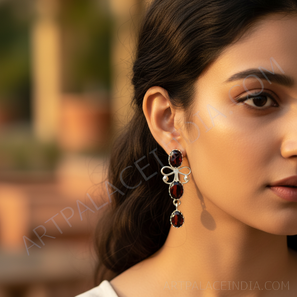 925 Silver Garnet Drop Earrings for Women | Gemstone Jewelry