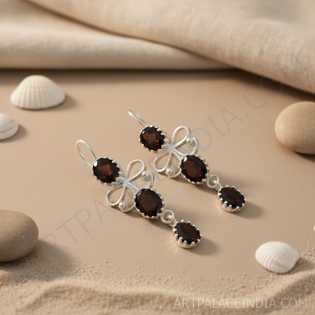 925 silver garnet drop earrings for women | gemstone jewelry