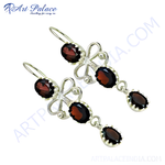 Load image into Gallery viewer, 925 sterling silver drop earrings with oval and teardrop-shaped garnet gemstones
