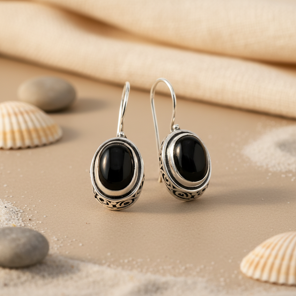 925 Silver Black Onyx Earrings for Women | Dangle Earrings