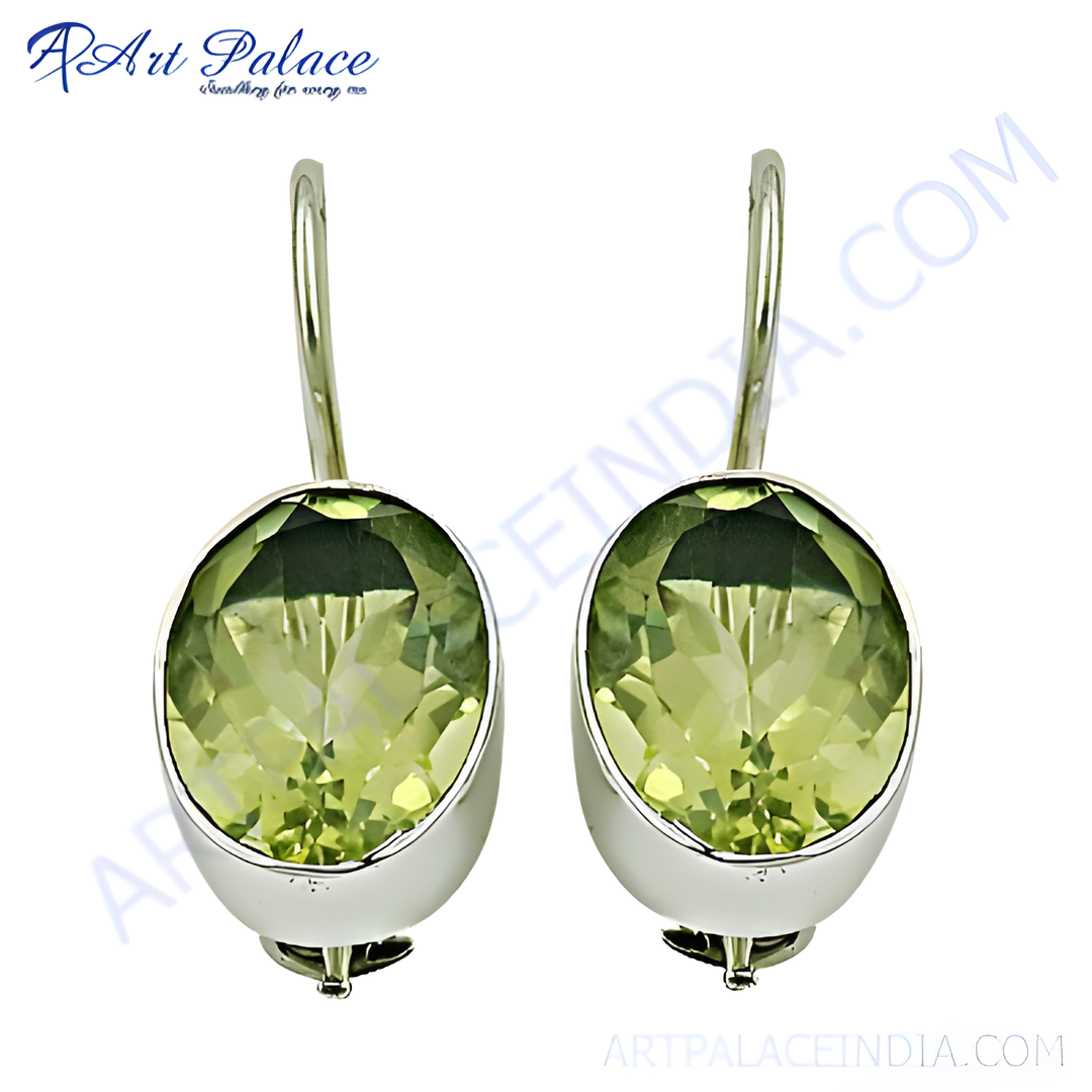 925 sterling silver drop earrings with oval-cut peridot gemstones.
