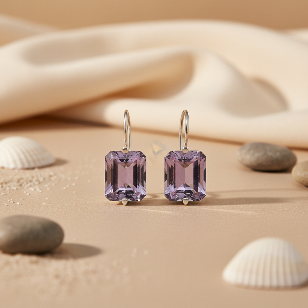 Silver amethyst drop earrings for women | gemstone jewelry