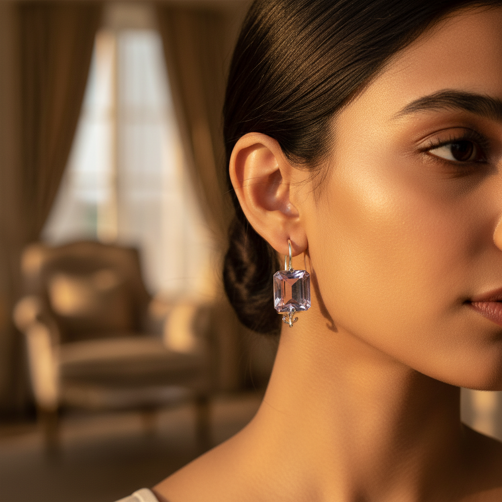Silver Amethyst Drop Earrings for Women | Gemstone Jewelry