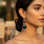 Load image into Gallery viewer, 925 Silver Garnet &amp; Onyx Drop Earrings | Gemstone Jewelry
