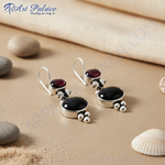 Load image into Gallery viewer, 925 Silver Garnet &amp; Onyx Drop Earrings | Gemstone Jewelry
