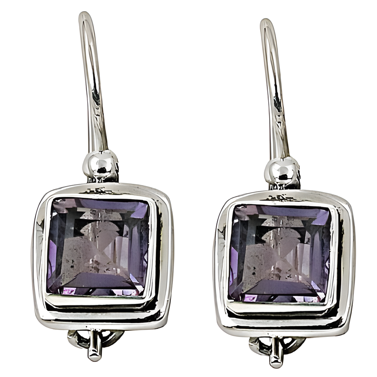 925 sterling silver drop earrings with square cut amethyst gemstones