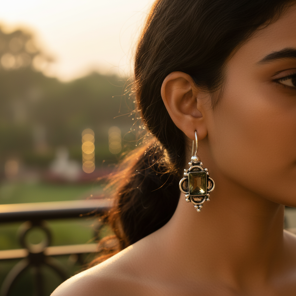 925 Silver Green Gemstone Earrings for Women | Dangle Earrings