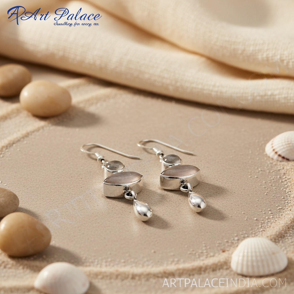 925 Silver Rose Quartz Drop Earrings for Women | Gemstone Jewelry