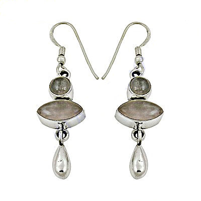 925 Silver Rose Quartz Drop Earrings for Women | Gemstone Jewelry