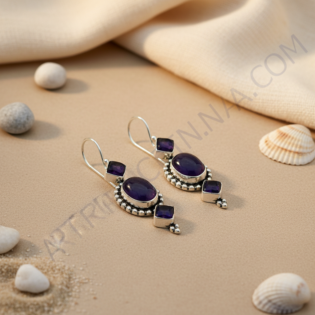 925 Silver Amethyst Drop Earrings for Women | Gemstone Jewelry