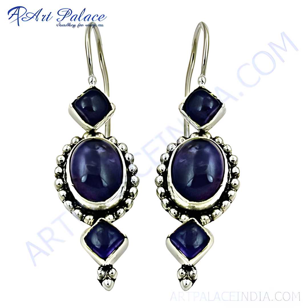 925 sterling silver drop earrings with amethyst gemstones, purple stone, for women