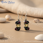 将图像加载到图库查看器中， 925纯银黄水晶石榴石耳环（女士款）| 垂坠耳环
