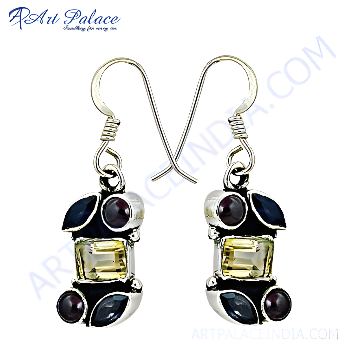 925 sterling silver dangle earrings featuring citrine and garnet gemstones