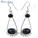 Load image into Gallery viewer, 925 sterling silver drop earrings with oval-cut black onyx gemstones
