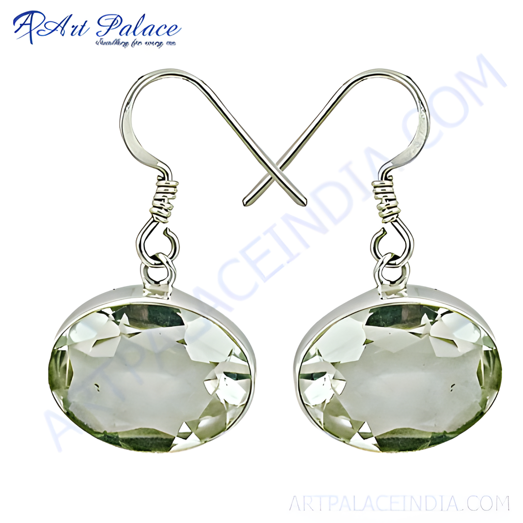 925 sterling silver drop earrings with oval cut green amethyst gemstones, perfect for any occasion.