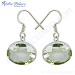 Load image into Gallery viewer, 925 sterling silver drop earrings with oval cut green amethyst gemstones, perfect for any occasion.
