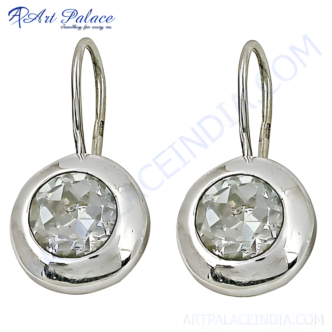 925 sterling silver dangle earrings with round clear cubic zirconia gemstones, elegant women's jewelry