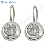 将图像加载到图库查看器中， 925 sterling silver dangle earrings with round clear cubic zirconia gemstones, elegant women&#39;s jewelry
