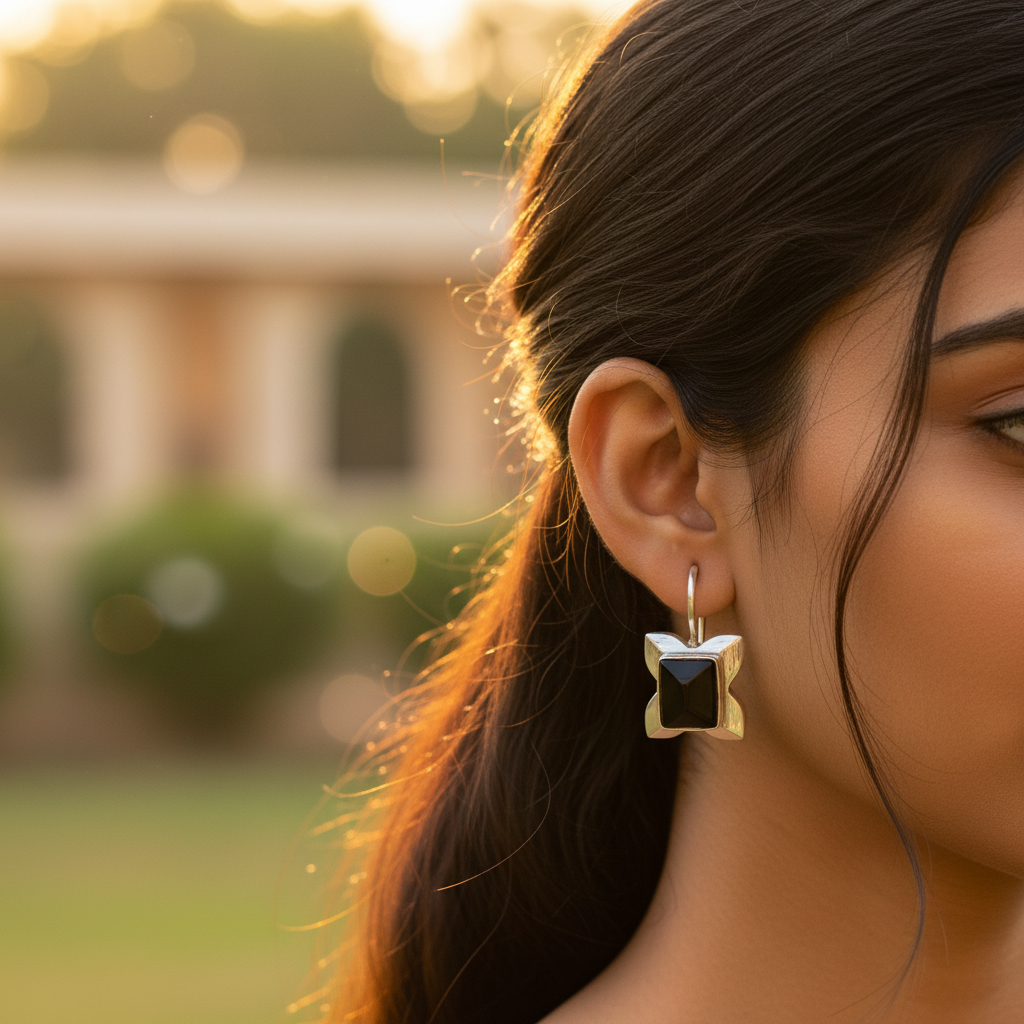 925 Silver Onyx Drop Earrings for Women | Daily Wear Jewelry