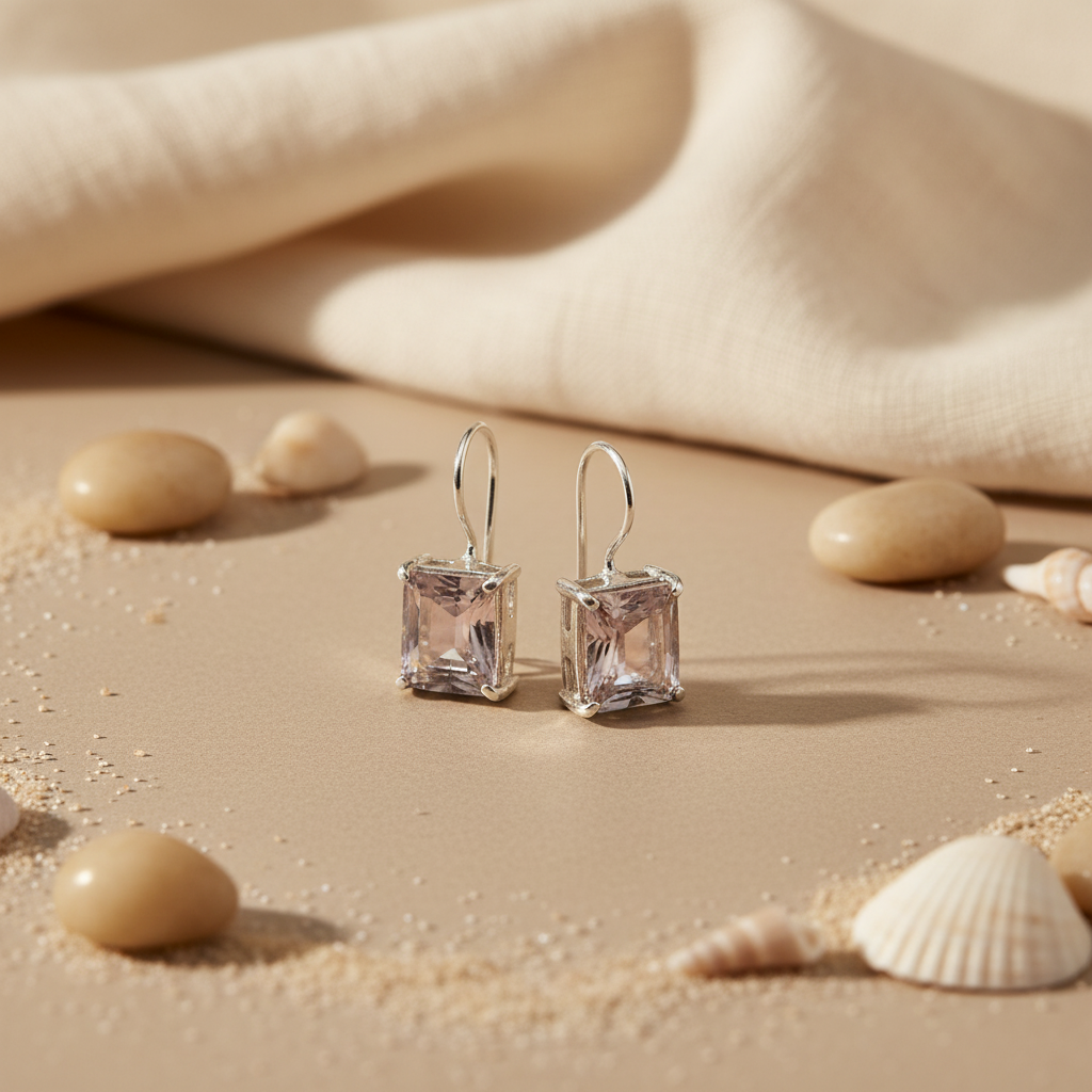 925 Silver Pink Quartz Earrings for Women | Dangle Jewelry
