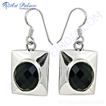 Load image into Gallery viewer, 925 sterling silver square drop earrings featuring a black onyx gemstone.
