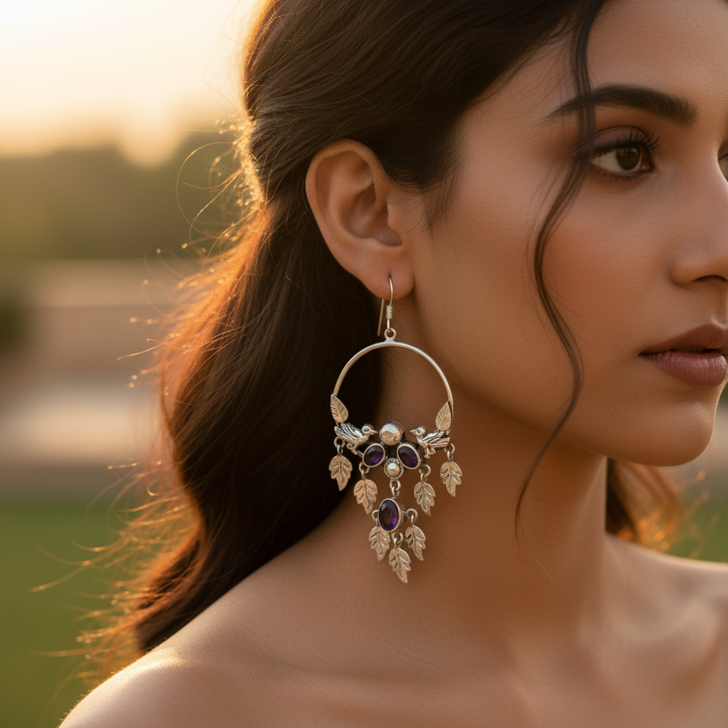 925 silver amethyst bird earrings for women | dangle earrings