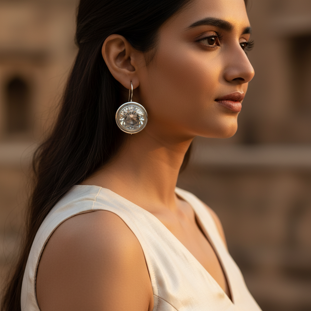 银色透明水晶耳环 | 女士优雅珠宝