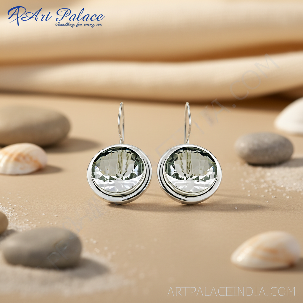 银色透明水晶耳环 | 女士优雅珠宝