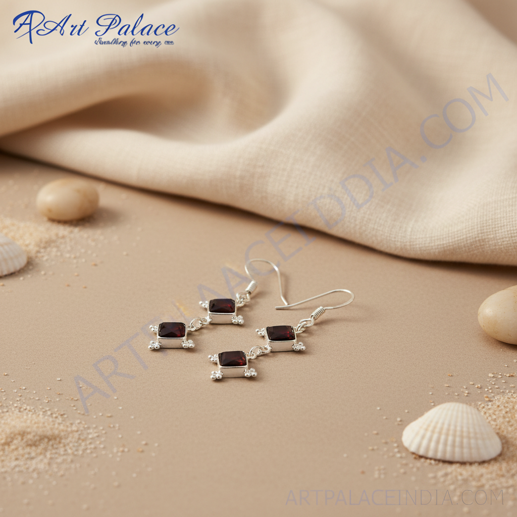 925 Silver Garnet Drop Earrings for Women | Gemstone Jewelry