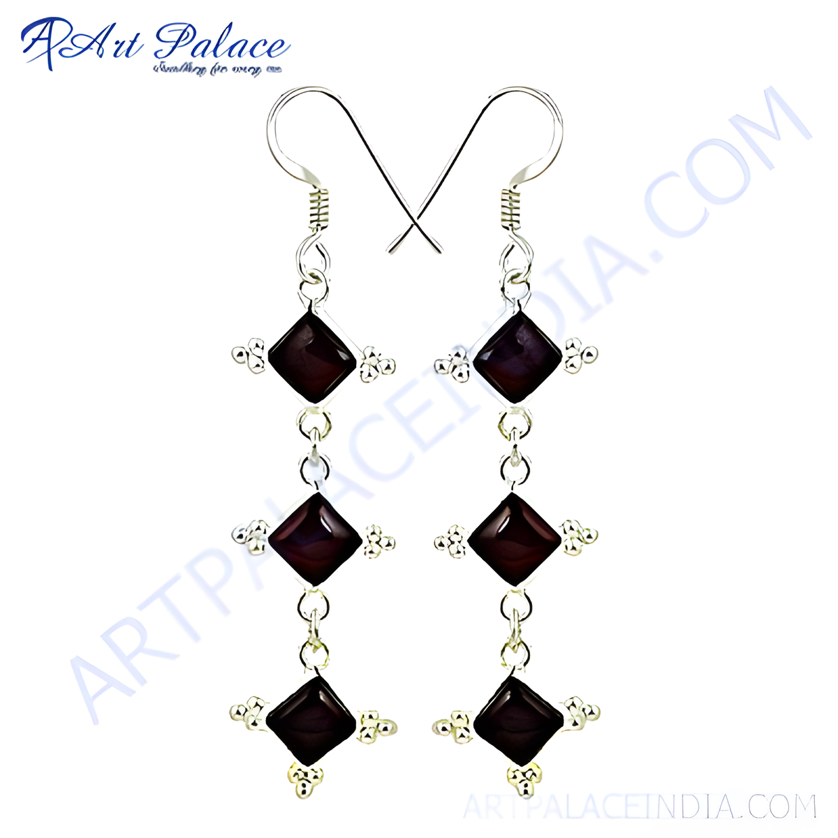 925 sterling silver drop earrings featuring multiple square cut garnet gemstones, perfect for any occasion