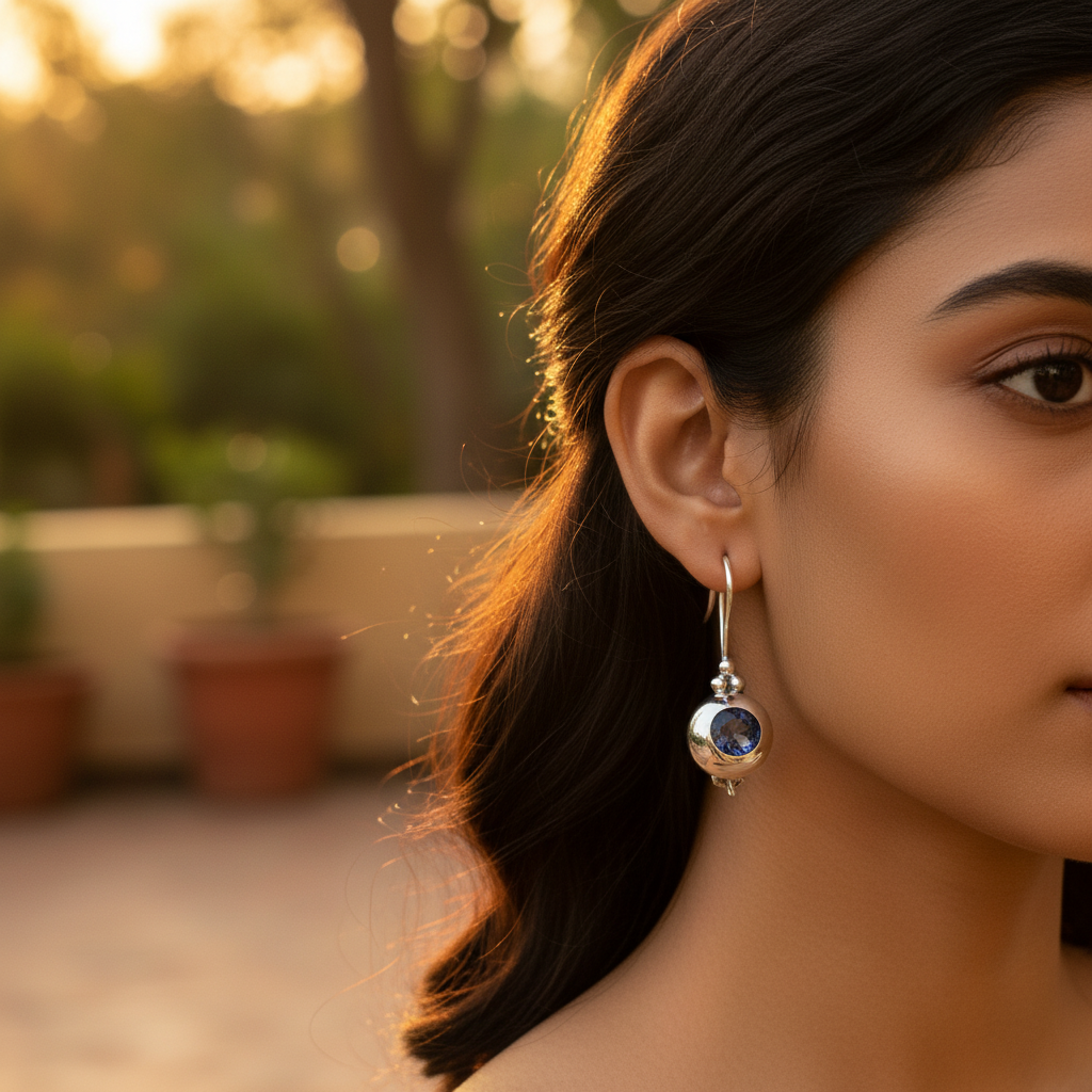 925纯银蓝色宝石耳环，女士款 | 日常佩戴