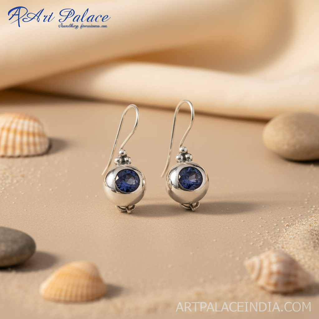 925纯银蓝色宝石耳环，女士款 | 日常佩戴