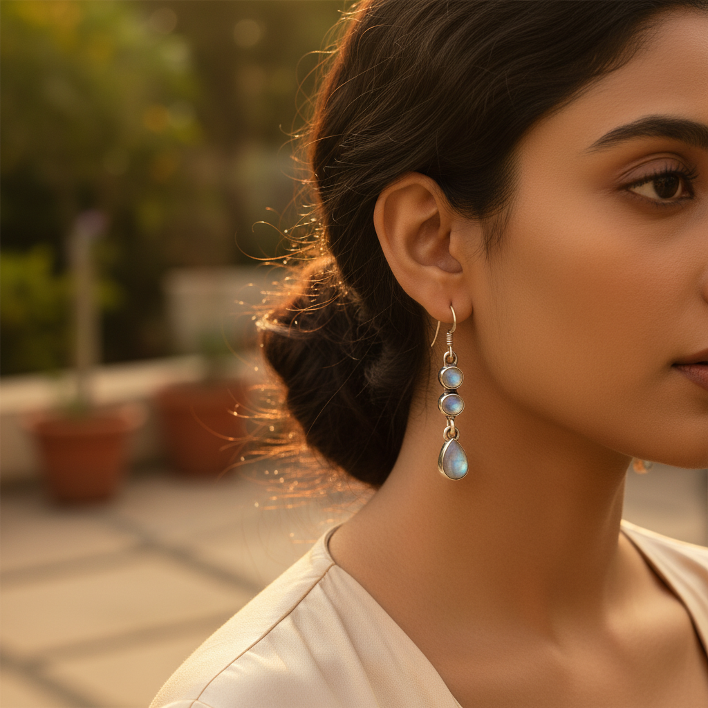 925 Silver Moonstone Dangle Earrings for Women | Gift Jewelry