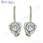 Load image into Gallery viewer, 925 sterling silver drop earrings with a round white cubic zirconia stone for women.
