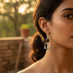 将图像加载到图库查看器中， 925银蓝色托帕石和缟玛瑙吊坠耳环（女士款）
