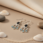 Load image into Gallery viewer, 925 Silver Blue Topaz &amp; Onyx Dangle Earrings for Women
