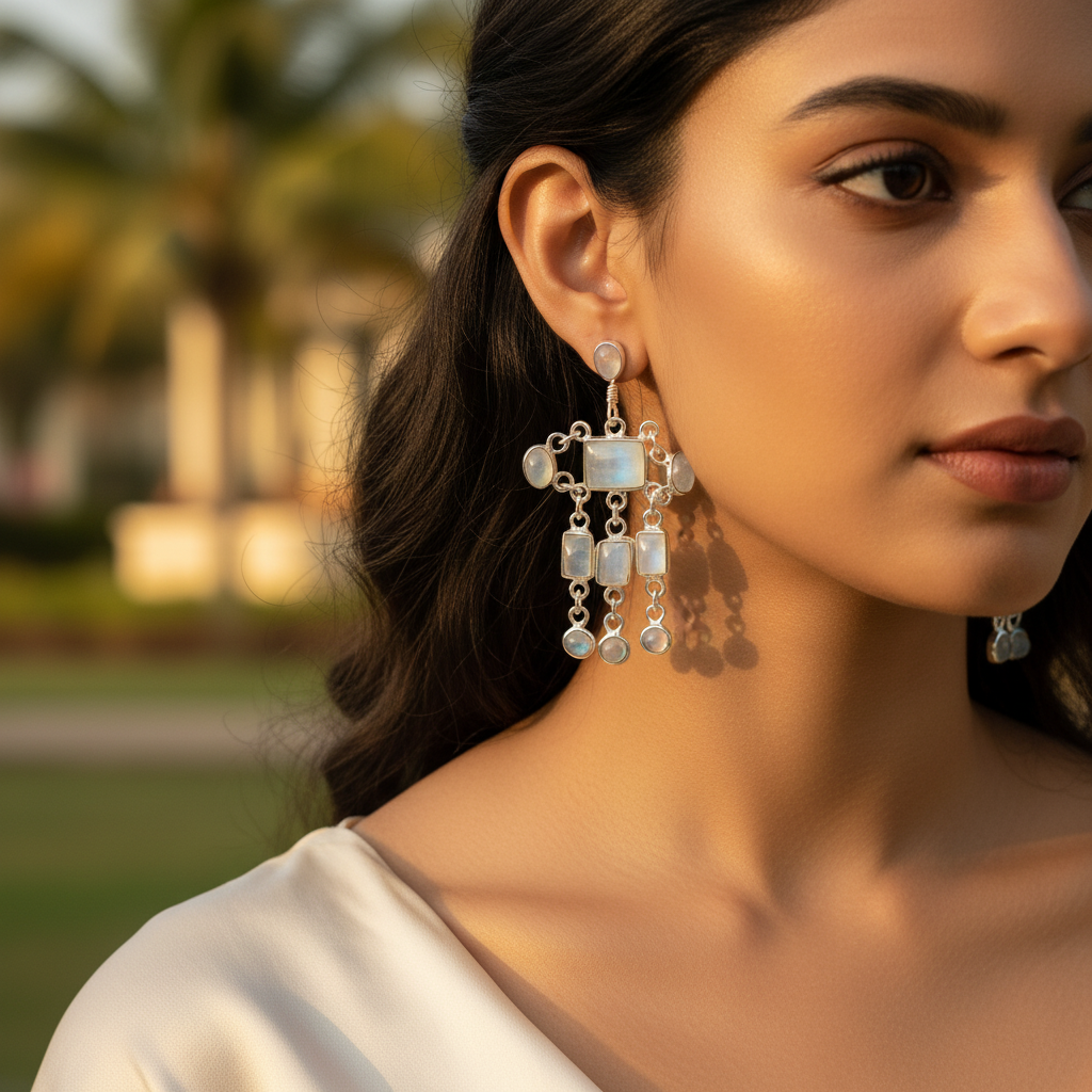 925 Silver Moonstone Dangle Earrings for Women | Gift