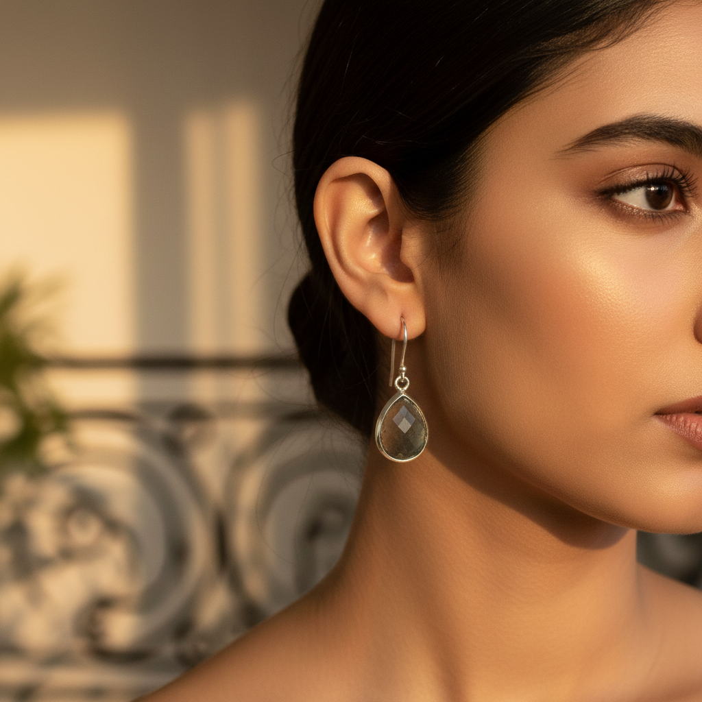 925 Silver Teardrop Earrings with Gemstone | For Women