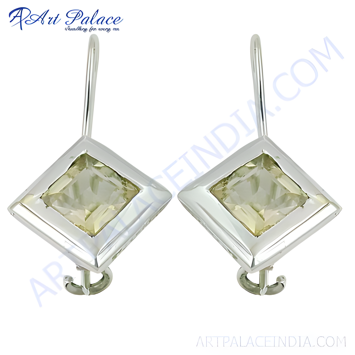 925 sterling silver dangle earrings with square cut lemon quartz gemstones