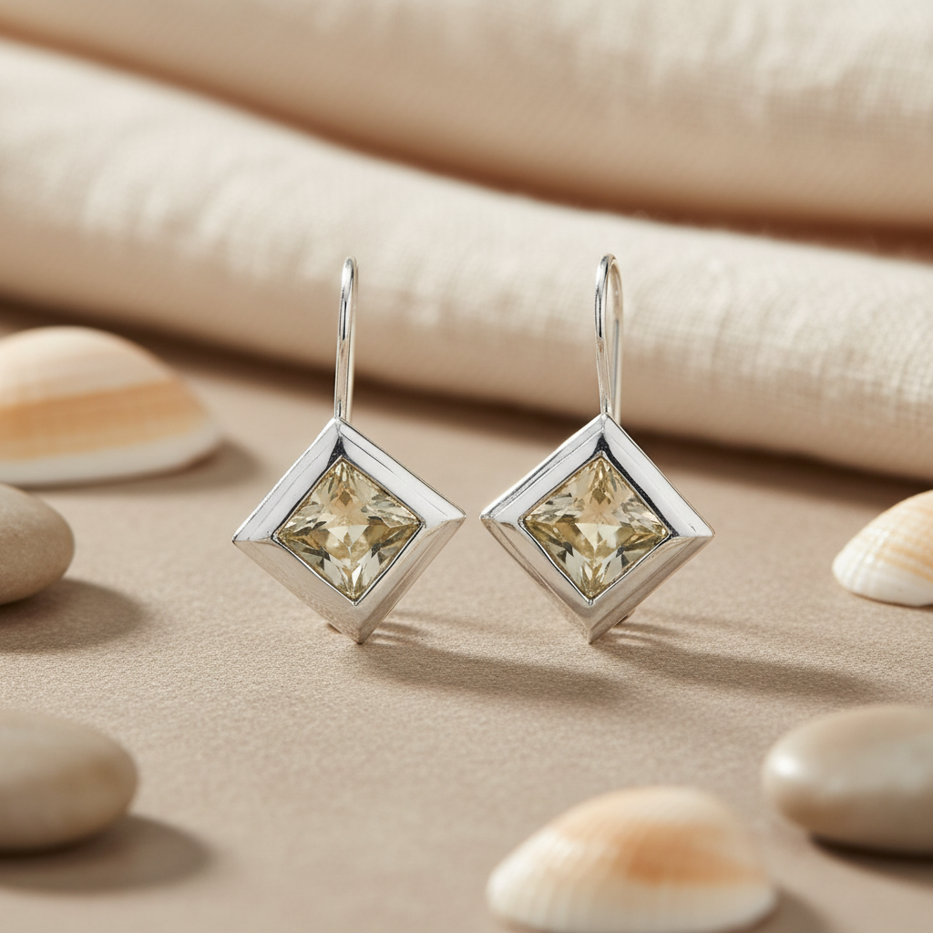 925 Silver Lemon Quartz Earrings for Women | Dangle Earrings