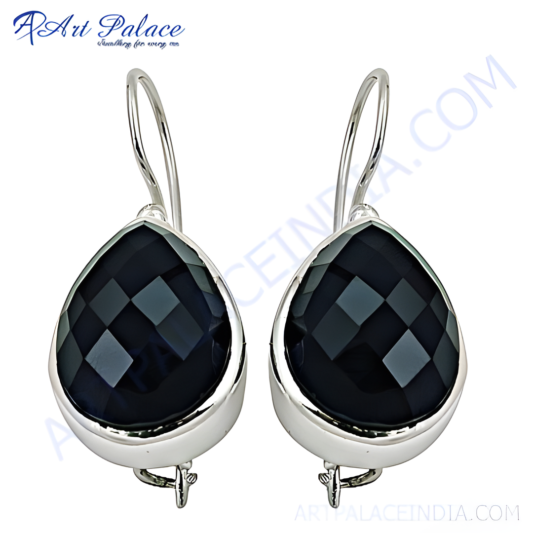 925 sterling silver teardrop earrings with faceted black onyx gemstones, perfect for any occasion.