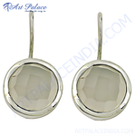 Load image into Gallery viewer, Sterling silver drop earrings with faceted, light-colored gemstones in round settings. Elegant and stylish.
