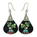 Load image into Gallery viewer, Silver Dangle Earrings with Black Onyx &amp; Gemstones | Women's Jewelry
