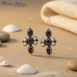 Load image into Gallery viewer, 925 Silver Garnet &amp; Pearl Cross Earrings for Women
