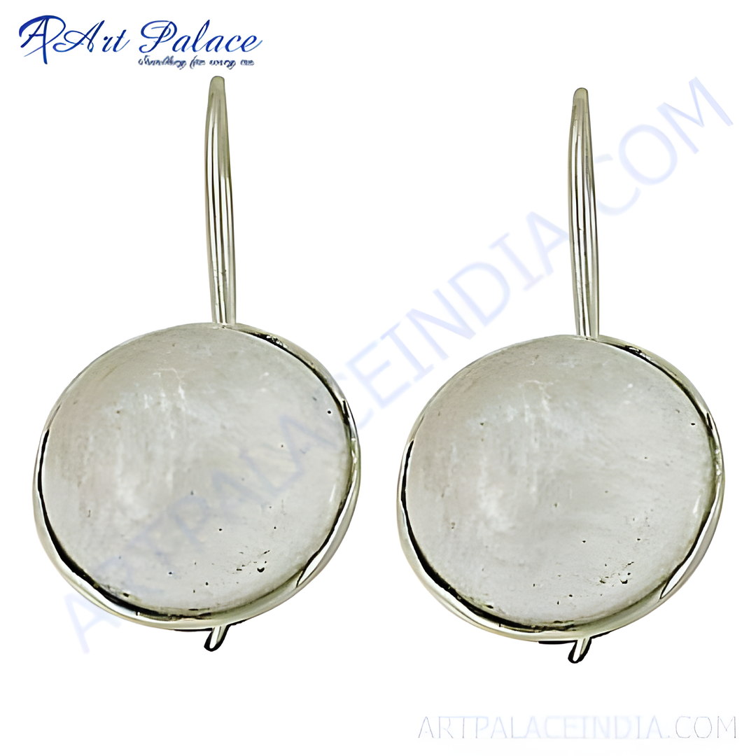 Sterling silver round disc drop earrings with smooth, shiny finish for women's jewelry.