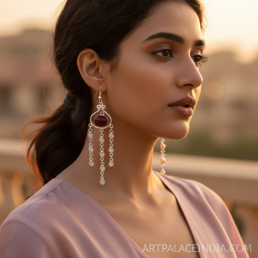 925 silver red gemstone dangle earrings | women's jewelry gift