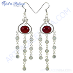 Load image into Gallery viewer, 925 sterling silver dangle earrings featuring a red gemstone with white stone accents
